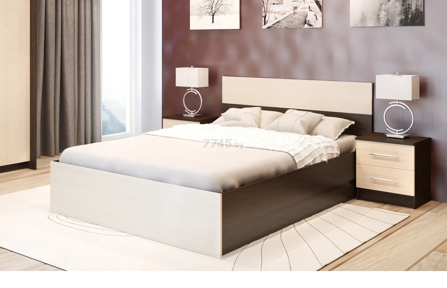 Двуспальная кровать ГОРИЗОНТ Юнона венге/дуб 160х200 см - Фото 3