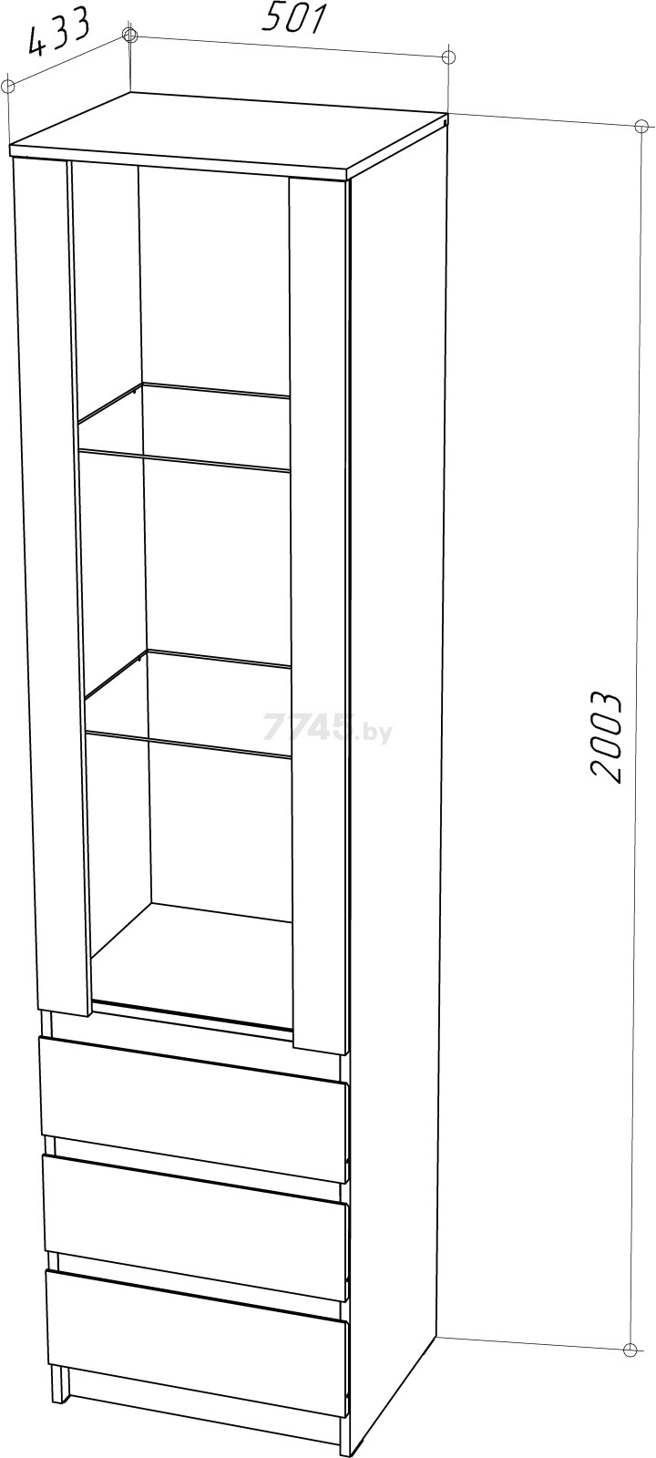 Шкаф-витрина НК МЕБЕЛЬ Stern ШКВ-1 белый 50,1х43,3х200,3 см - Фото 3