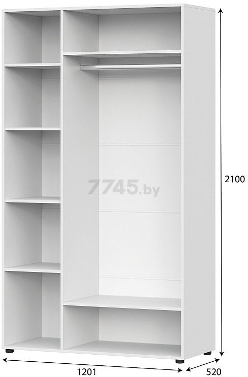 Шкаф NN МЕБЕЛЬ Токио белый текстурный 120,1х52х210 см - Фото 3