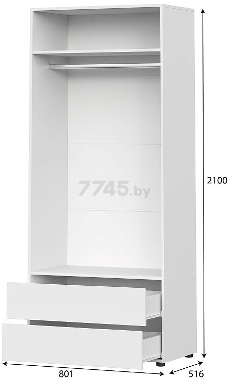 Шкаф NN МЕБЕЛЬ Токио белый текстурный 80,1х51,6х210 см - Фото 3