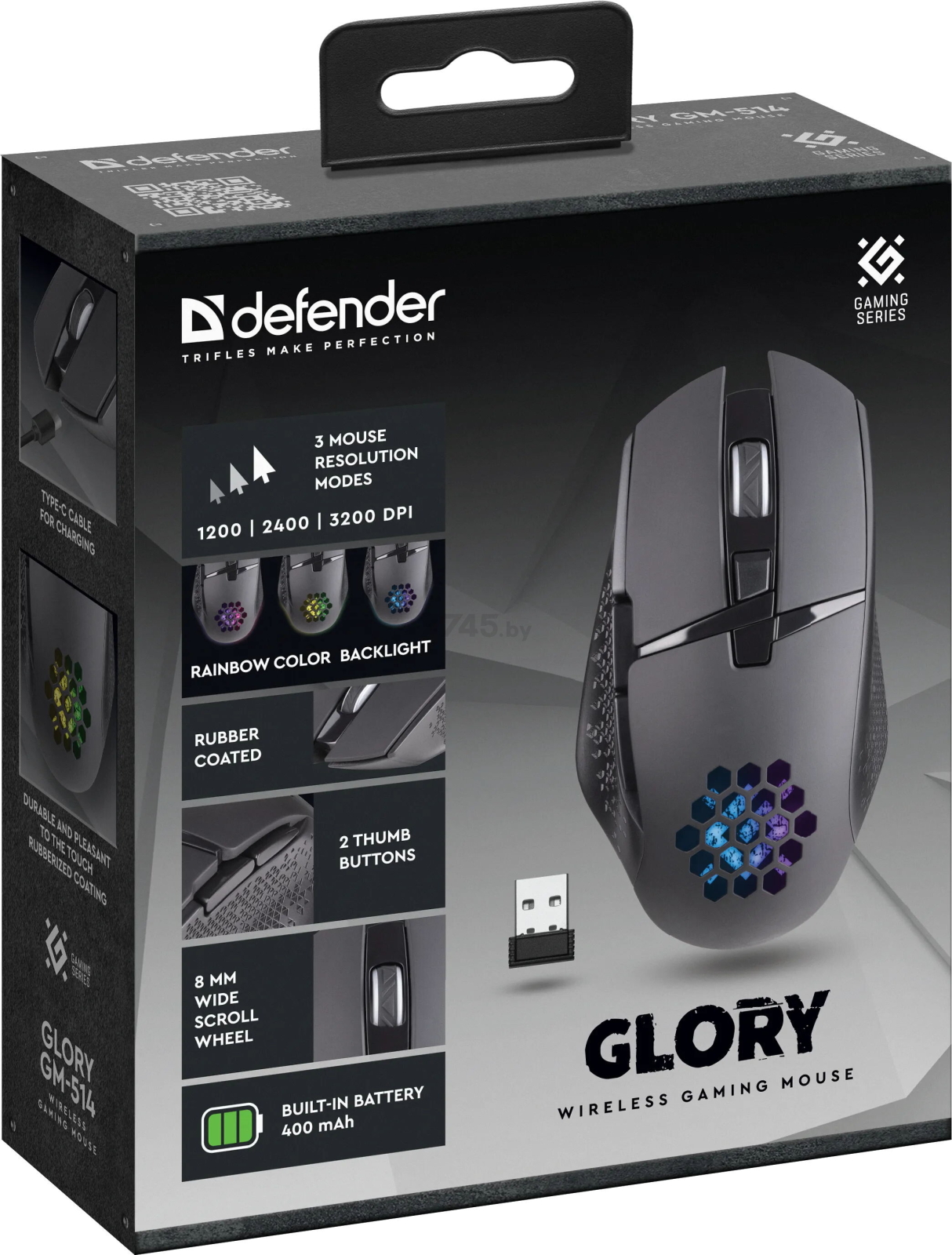 Мышь игровая беспроводная DEFENDER Glory GM-514 Black (52514) - Фото 7