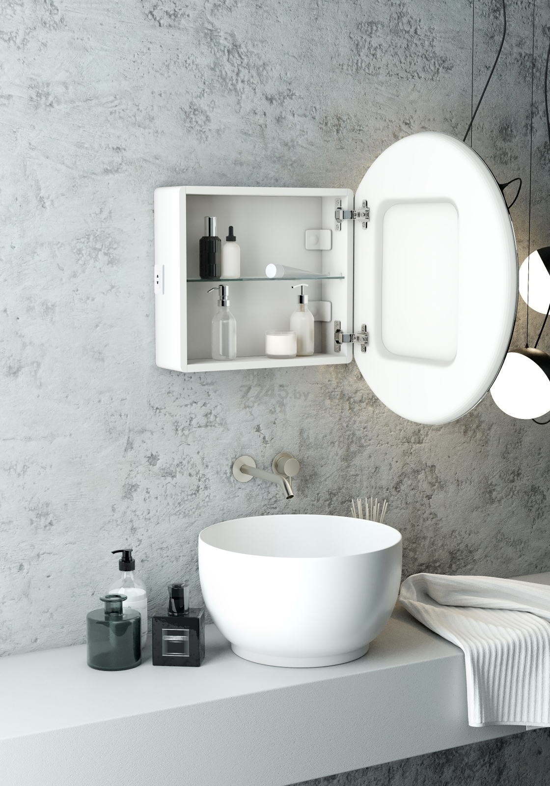 Шкаф с зеркалом для ванной КОНТИНЕНТ Torneo LED D70 белый (МВК085) - Фото 12