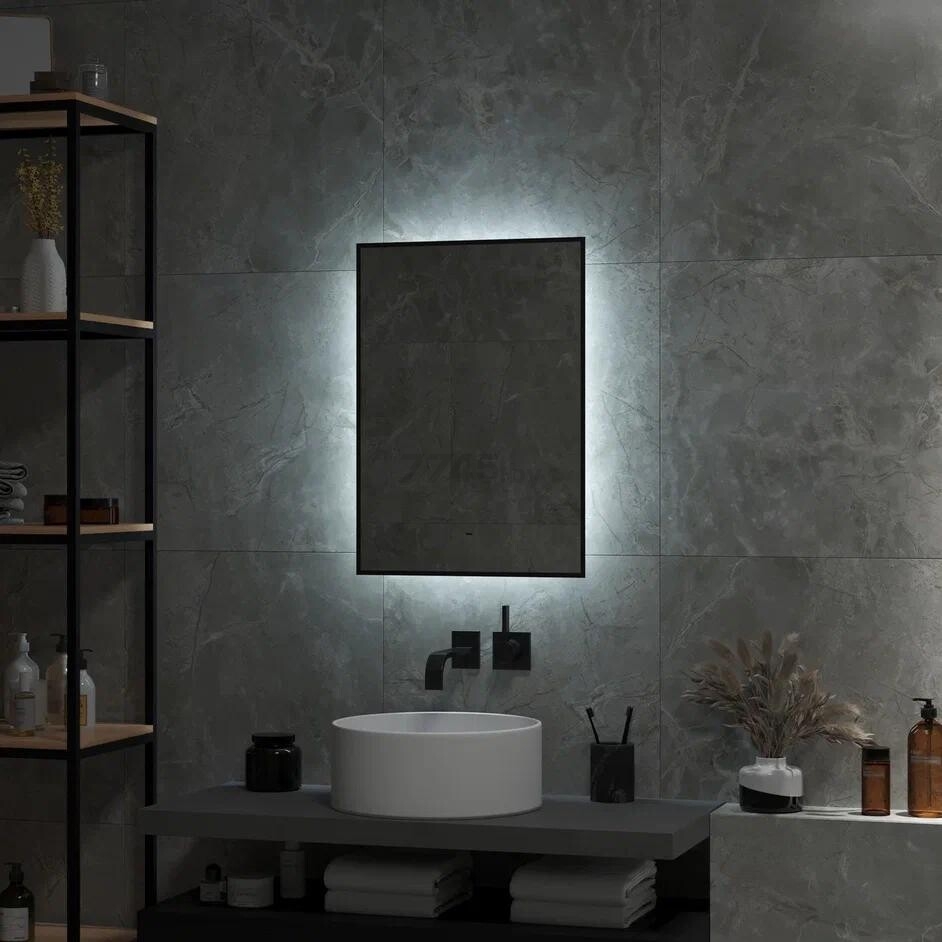 Зеркало для ванной с подсветкой КОНТИНЕНТ Amer Black LED 500x700 ореольная теплая/холодная подсветка (ЗЛП1525) - Фото 8