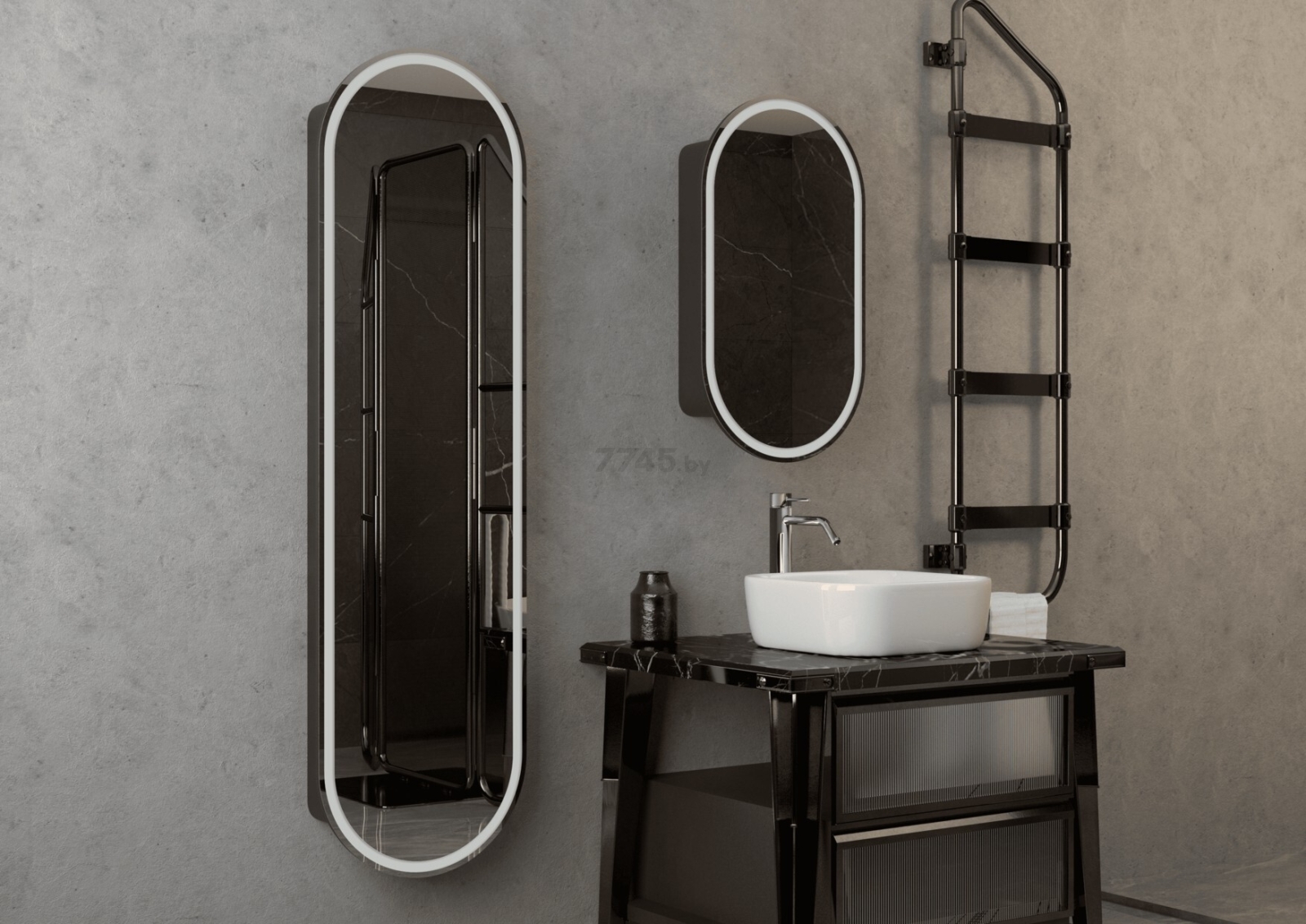 Шкаф с зеркалом для ванной КОНТИНЕНТ Elmage Black LED 45 (МВК049) - Фото 11