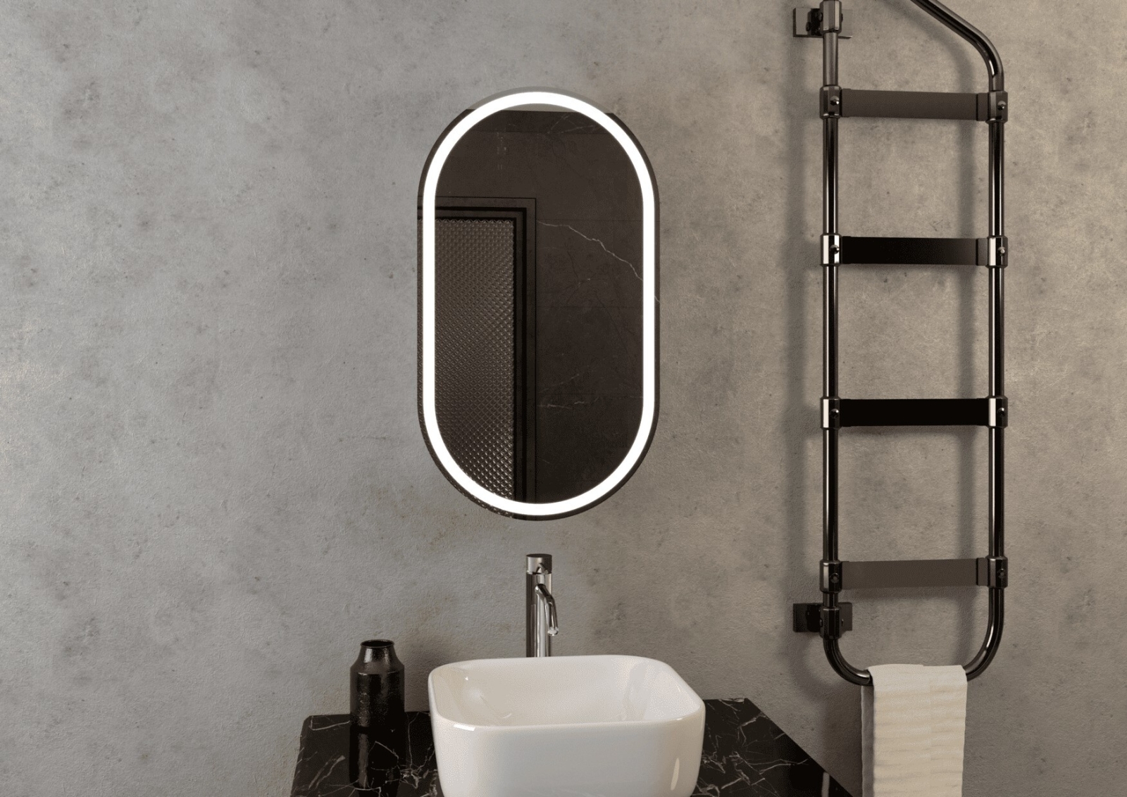 Шкаф с зеркалом для ванной КОНТИНЕНТ Elmage Black LED 45 (МВК049) - Фото 9