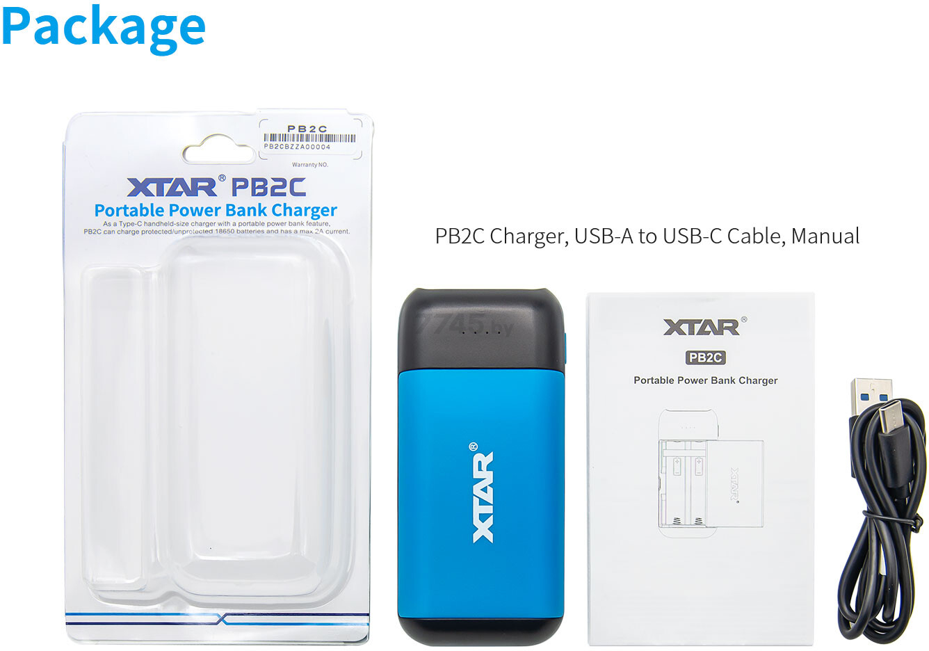 Зарядное устройство для аккумуляторов XTAR PB2C-black с USB кабелем - Фото 2