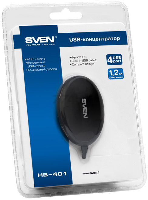 USB-хаб SVEN HB-401 Black - Фото 4