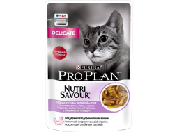 Влажный корм для кошек PURINA PRO PLAN Nutrisavour Delicate индейка в соусе пауч 85 г (7613034756619)