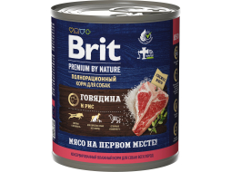 Влажный корм для собак BRIT Premium говядина и рис консервы 850 г 