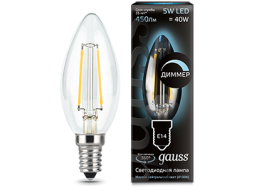 Лампа светодиодная филаментная E14 GAUSS 5 Вт 4100K диммируемая 