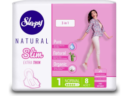 Прокладки гигиенические SLEEPY NATURAL Slim Extra Thin 3 в 1 Normal 8 штук (8681212069355)