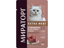 Влажный корм для стерилизованных кошек МИРАТОРГ Winner Extra Meat говядина Black Angus в желе пауч 80 г 