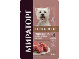 Влажный корм для собак мелких пород МИРАТОРГ Winner Extra Meat говядина Black Angus в соусе пауч 85 г 