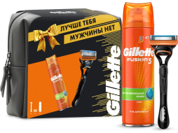 Набор подарочный GILLETTE Fusion5 Станок с кассетой, Гель для бритья Ultra Sensitive 200 мл и Косметичка (7702018614110)