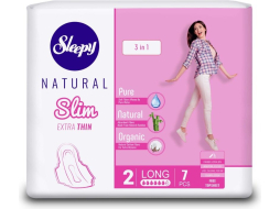 Прокладки гигиенические SLEEPY NATURAL Slim Extra Thin 3 в 1 Long Супертонкие 7 штук (8681212069379)