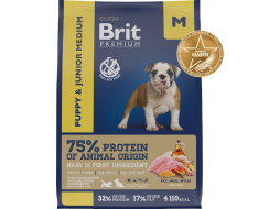 Сухой корм для щенков BRIT Premium Puppy and Junior Medium курица 1 кг 