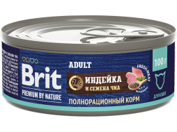 Влажный корм для кошек BRIT Premium by Nature индейка и чиа консервы 100 г 