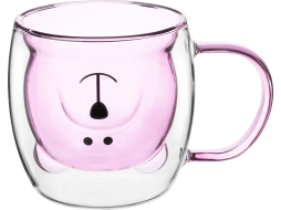 Кружка стеклянная PERFECTO LINEA Bear с двойными стенками 250 мл розовая 