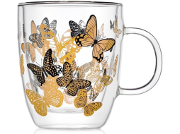 Кружка стеклянная WALMER Butterfly с двойными стенками 350 мл 