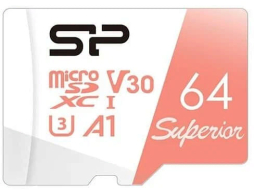 Карта памяти SILICON POWER Superior MicroSDXC 64Gb с адаптером SD 