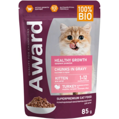 Влажный корм для котят AWARD Healthy Growth Кусочки в соусе индейка пауч 85 г 