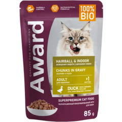 Влажный корм для кошек AWARD Hairball & Indoor Кусочки в соусе утка пауч 85 г 