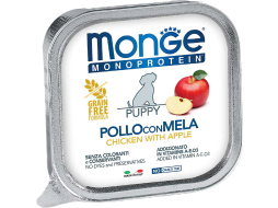 Влажный корм для щенков MONGE Monoprotein Fruits паштет курица с яблоком ламистер 150 г 