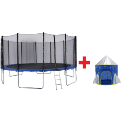 Батут ARIZONE D488 см с защитной сеткой и лестницей и Палатка детская Ракета 