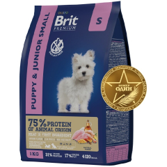 Сухой корм для щенков BRIT Premium Puppy and Junior Small курица 1 кг 