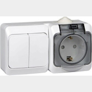 Выключатель двойной с розеткой наружный с заземлением SCHNEIDER ELECTRIC Этюд белый (BPA16-242B)