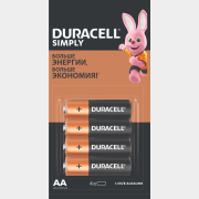 Батарейка АА DURACELL Simply 1,5 V алкалиновая 4 штуки LR6/MN1500 (5000394129221)