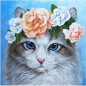 Алмазная вышивка WIZARDI Голубоглазый кот в цветах 38х38 см (WD2464)