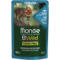 Влажный корм для стерилизованных кошек MONGE BWild Grain Free Sterilised тунец с креветками и овощами пауч 85 г (70012799)