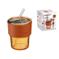 Стакан стеклянный для напитков с трубочкой и капхолдером PERFECTO LINEA Amber 400 мл (31-400201) - Фото 4