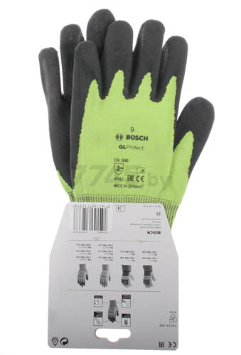Перчатки акриловые с латексным неполным покрытием размер M BOSCH Cut Protection GL Protect 9 (2607990120) - Фото 2