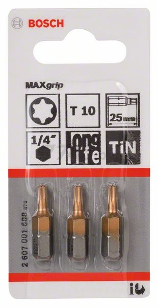 Бита для шуруповерта Torx Т10 25 мм BOSCH Max Grip 3 штуки (2607001688)