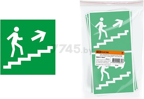 Знак-наклейка TDM Направление к эвакуационному выходу по лестнице направо вверх 150х150 мм (SQ0817-0047)
