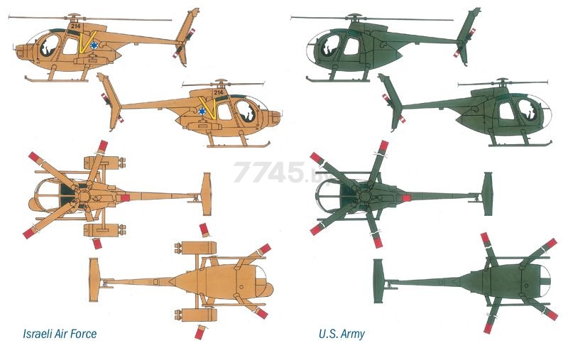 Сборная модель ITALERI Легкий многоцелевой вертолет AH-6 Night Fox 1:72 (017) - Фото 7