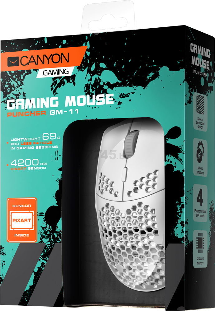 Мышь игровая CANYON Puncher GM-11 (CND-SGM11W) белый - Фото 6