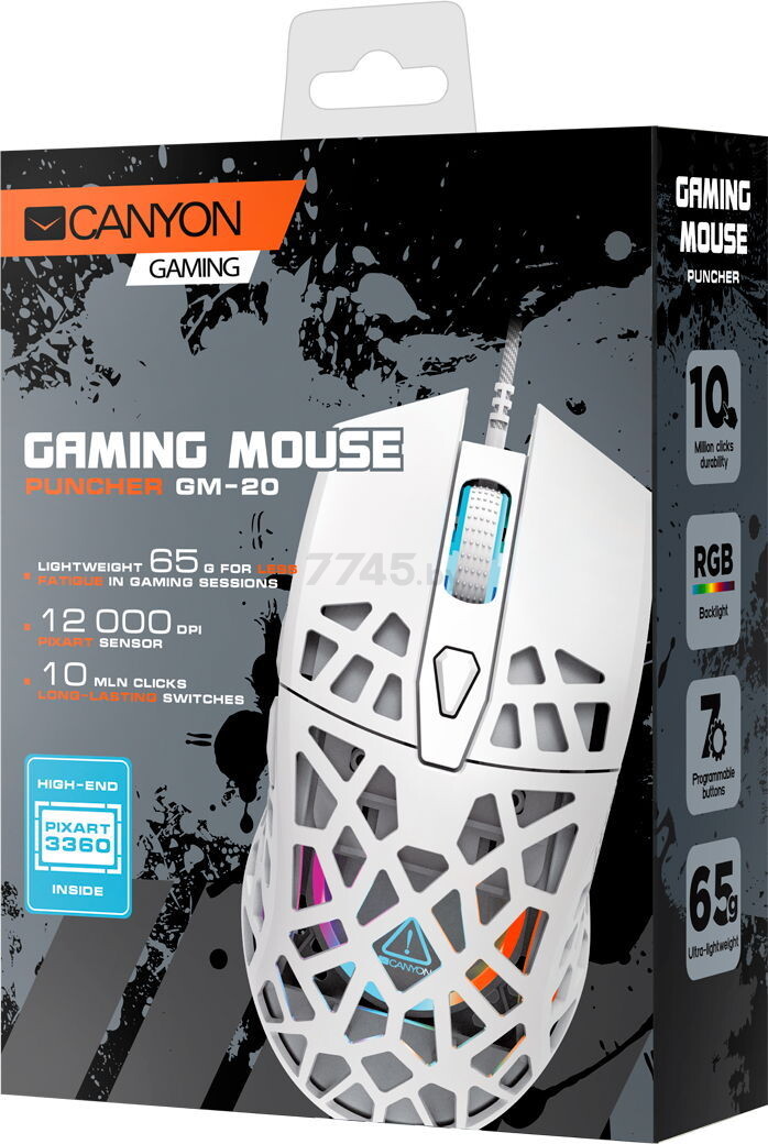 Мышь игровая CANYON Puncher GM-20 (CND-SGM20W) белый - Фото 7