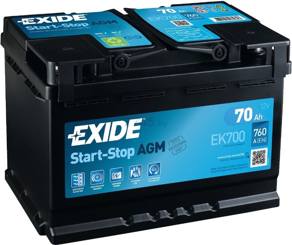 Аккумулятор автомобильный EXIDE Start-Stop AGM 70 А·ч (EK700)