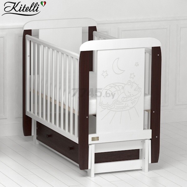 Кроватка детская KITELLI (KITO) Micio продольный маятник белый с венге - Фото 2