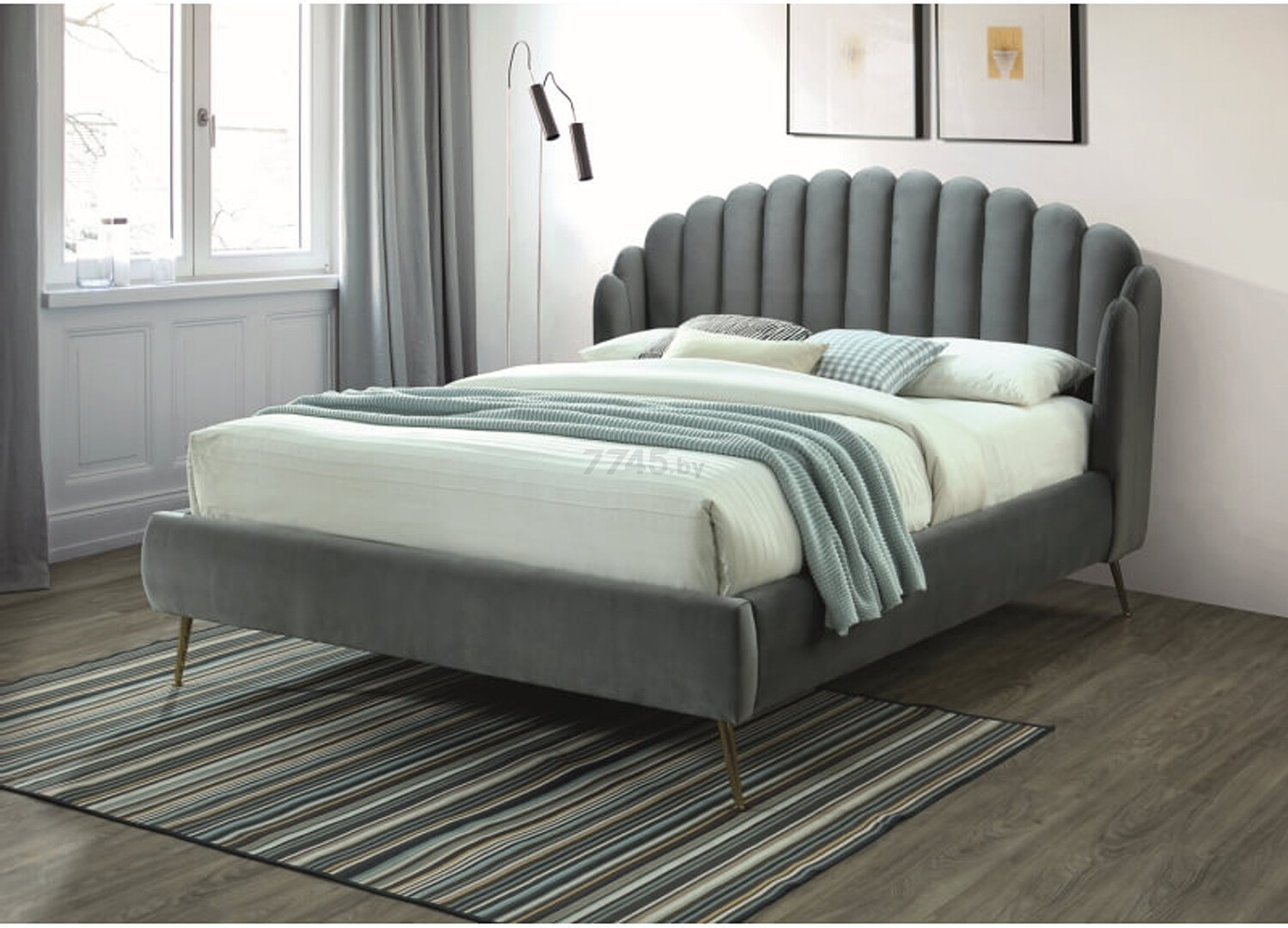 Кровать двуспальная SIGNAL Calabria Velvet серый 160х200 см (CALABRIAVSZZL)