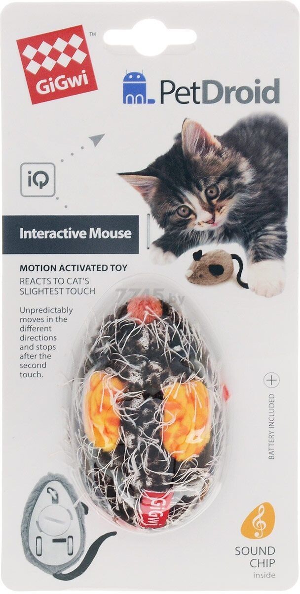 Игрушка для кошек GIGWI Интерактивная мышка со звуковым чипом 9 см (75359) - Фото 3