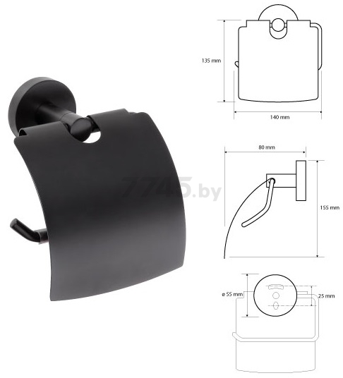 Держатель для туалетной бумаги с крышкой BEMETA Dark черный (104112010) - Фото 2
