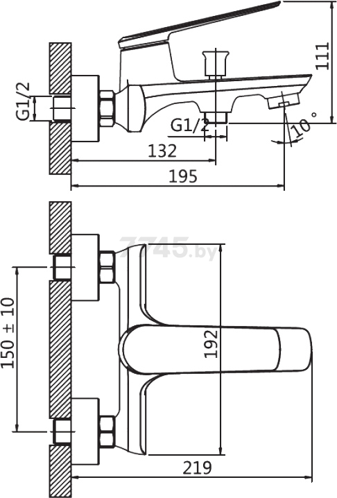 Смеситель для ванны AV ENGINEERING AVBEN3-A454 (AVBEN3-A454-632) - Фото 2