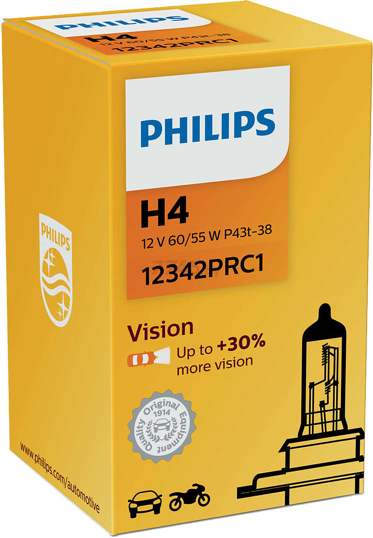 Лампа галогенная автомобильная PHILIPS Vision H4 (12342PRC1) - Фото 2