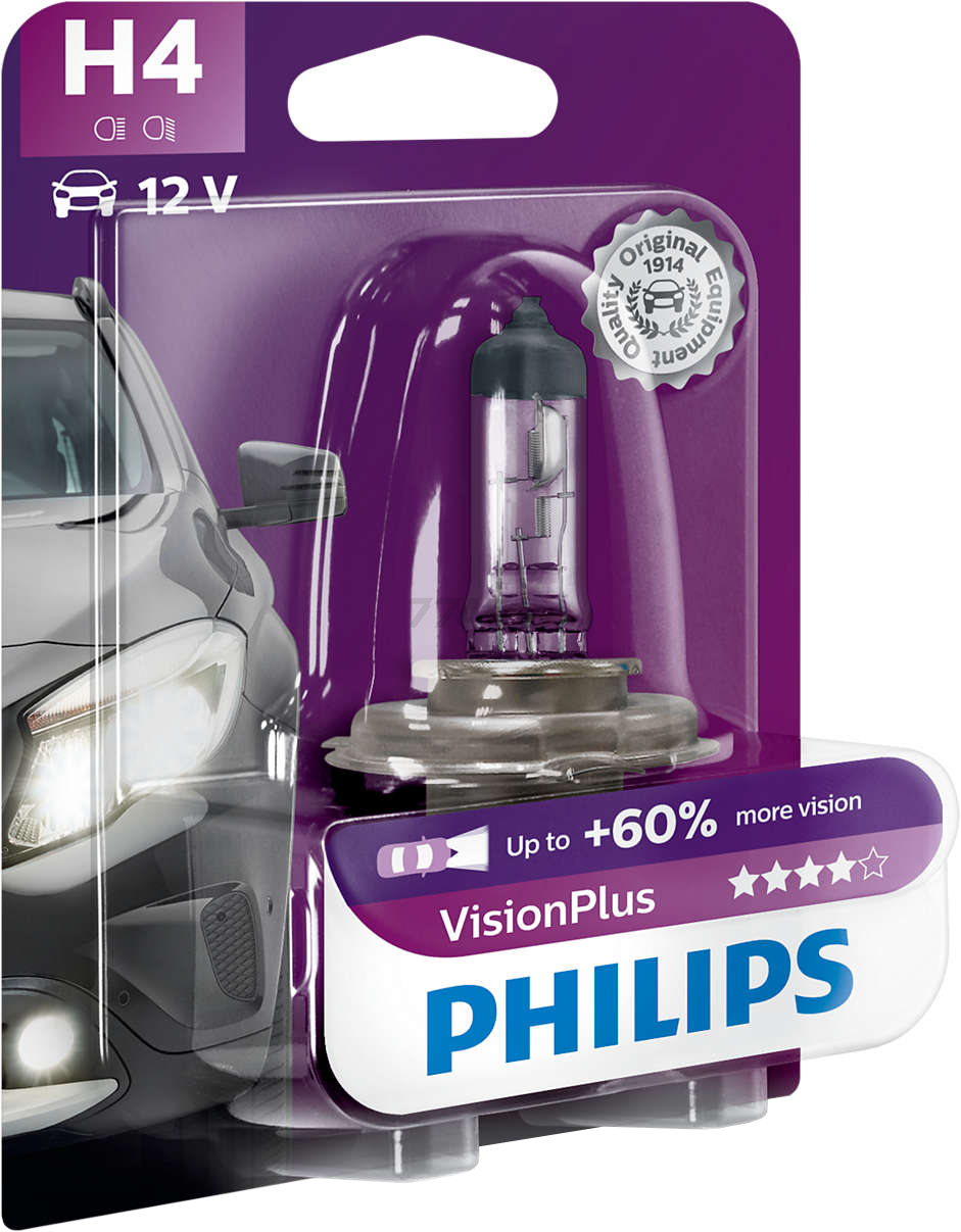 Лампа галогенная автомобильная PHILIPS VisionPlus H4 (12342VPB1) - Фото 3