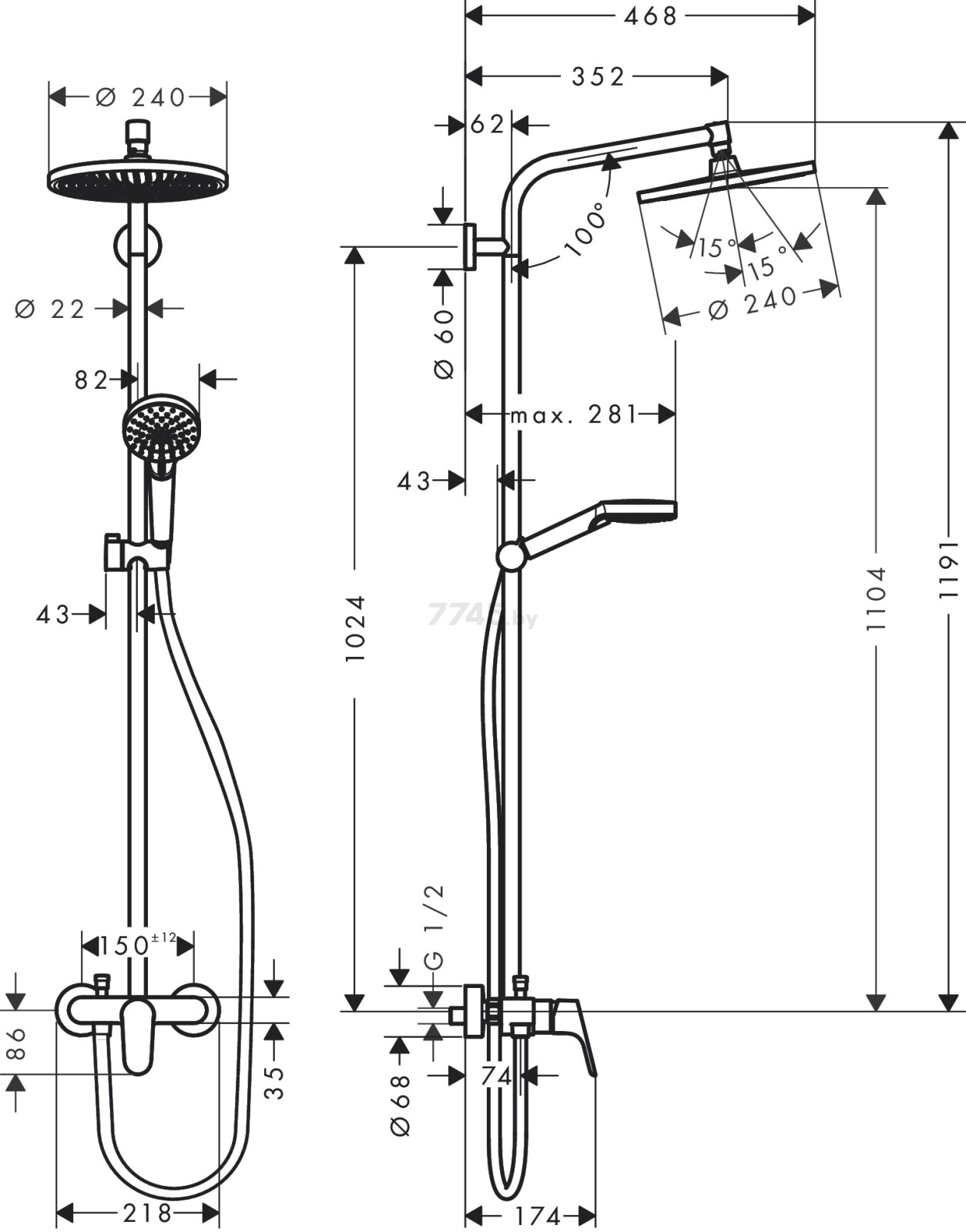 Душевая стойка HANSGROHE Crometta S 240 1jet Showerpipe (27269000) - Фото 2