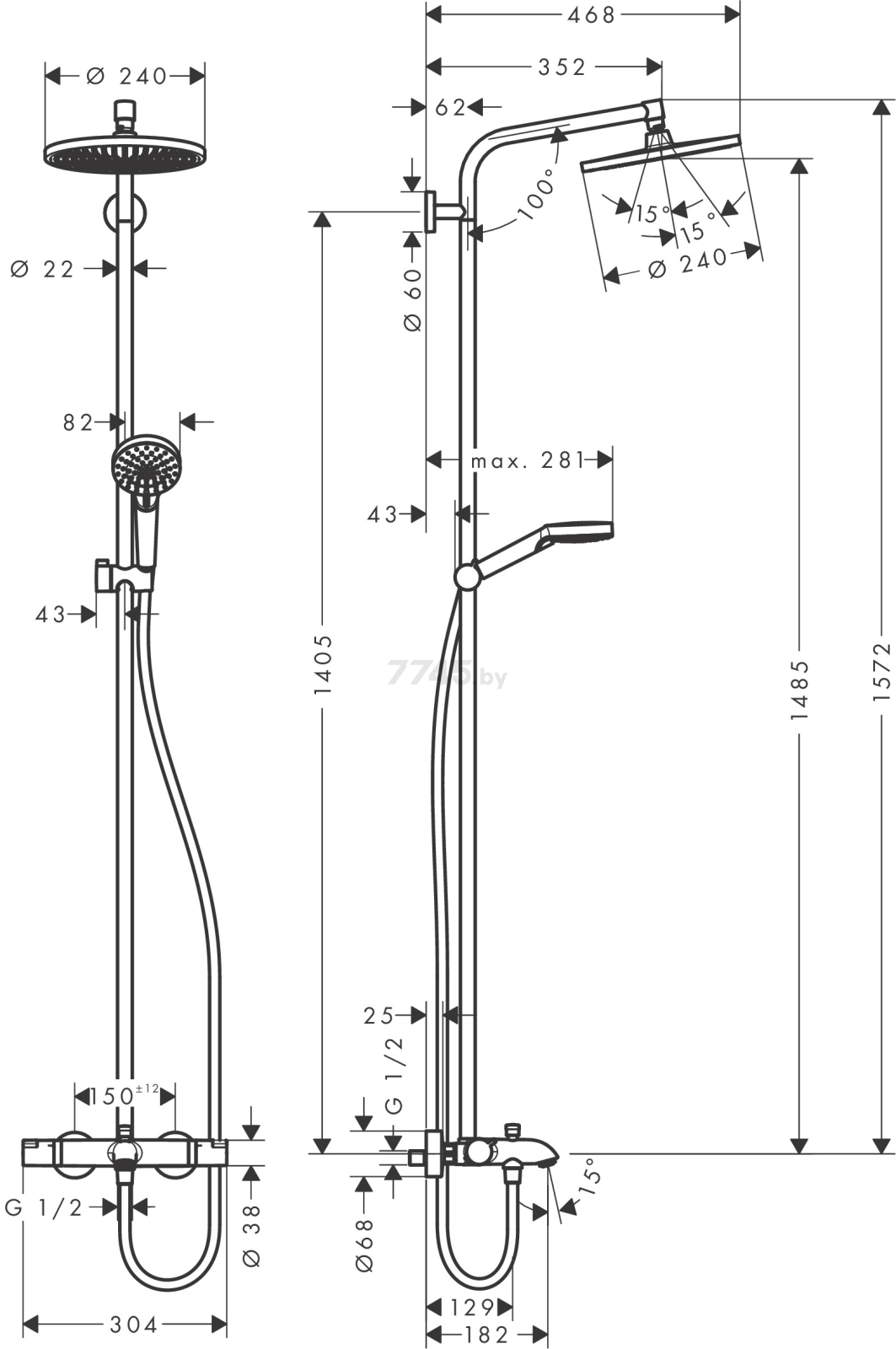 Душевая стойка HANSGROHE Crometta S 240 Showerpipe (27320000) - Фото 2